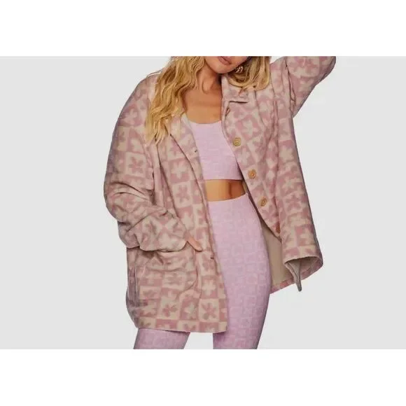 $226 Beach Riot Women's Pink Skye Mod Flower Fleece Shirt Jacket Coat Size M - Picture 2 of 4